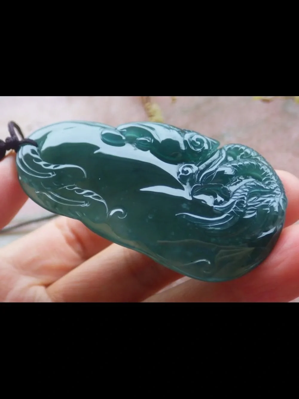 Elegant Dark Green jadeite jade phoenix pendant